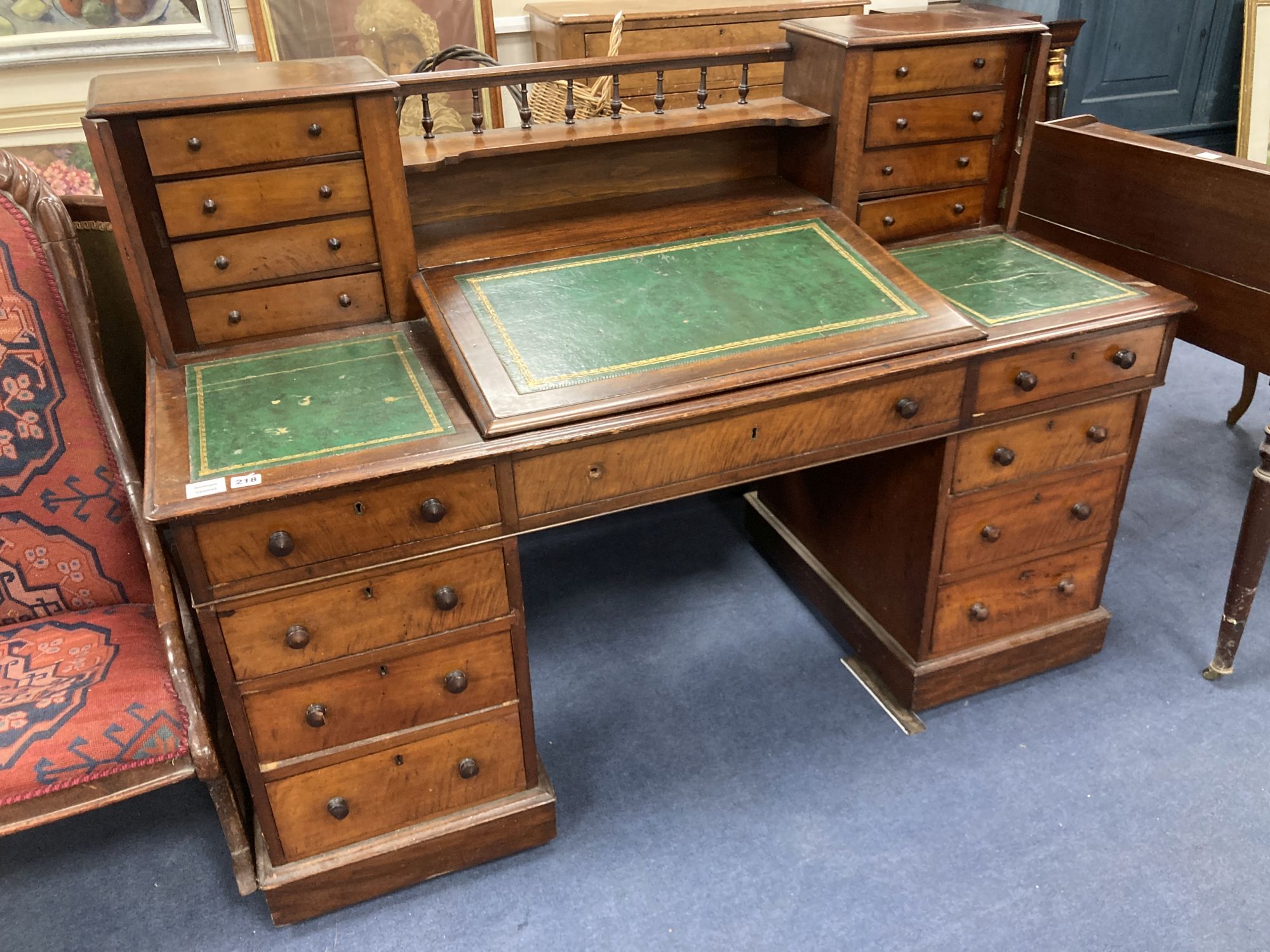 A 19th century mahogany pedestal desk, width 146cm depth 65cm height 104cm